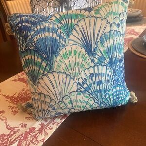 Pottery Barn Lilly Pulitzer Blue and Green Accent Pillow with Coastal Fan Design